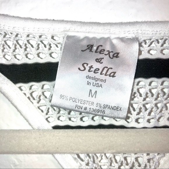 Swim CoverUp - Alexa & Stella Crochet Black White Striped CoverUp Size Medium - Picture 3 of 6